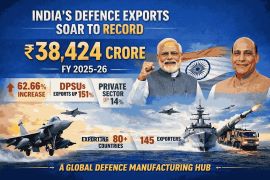 India's defence exports hit a record ₹38,424 crore in FY 2025-26